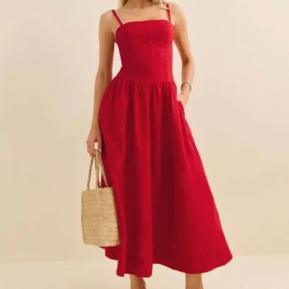Reformation Katarin Linen Dress In Lipstick, brand new without tags.